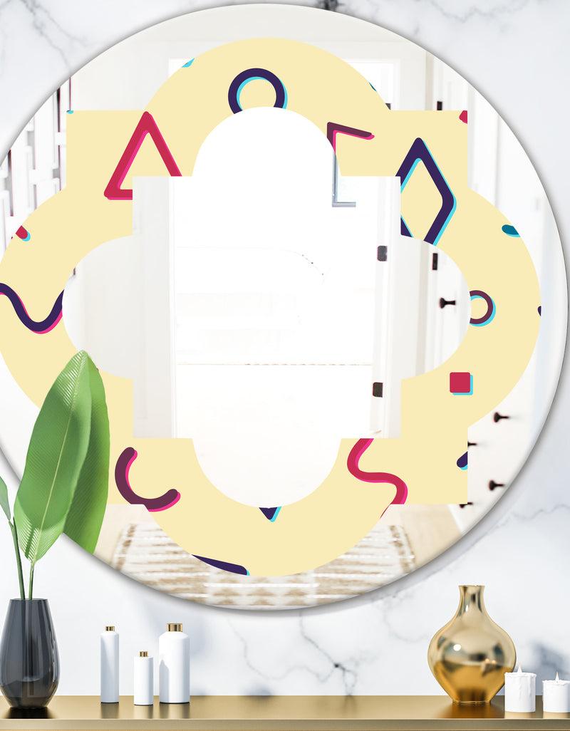 DesignQ Retro Abstract Pattern Design VI - Modern Round or Oval Wall Mirror - Quatrefoil