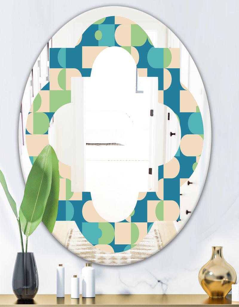 DesignQ Retro Abstract Pattern I - Modern Round Or Oval Wall Mirror - Quatrefoil