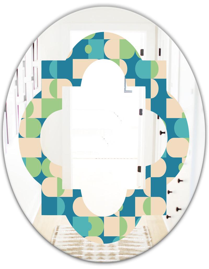 DesignQ Retro Abstract Pattern I - Modern Round Or Oval Wall Mirror - Quatrefoil