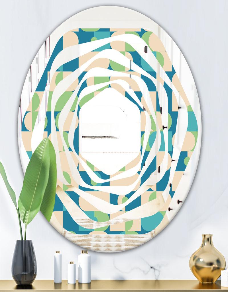 DesignQ Retro Abstract Pattern I - Modern Round Or Oval Wall Mirror - Whirl