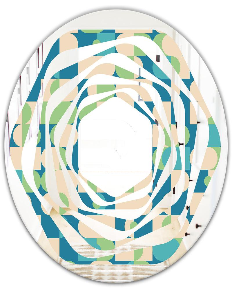 DesignQ Retro Abstract Pattern I - Modern Round Or Oval Wall Mirror - Whirl