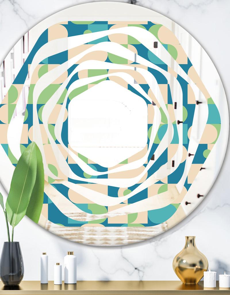 DesignQ Retro Abstract Pattern I - Modern Round or Oval Wall Mirror - Whirl