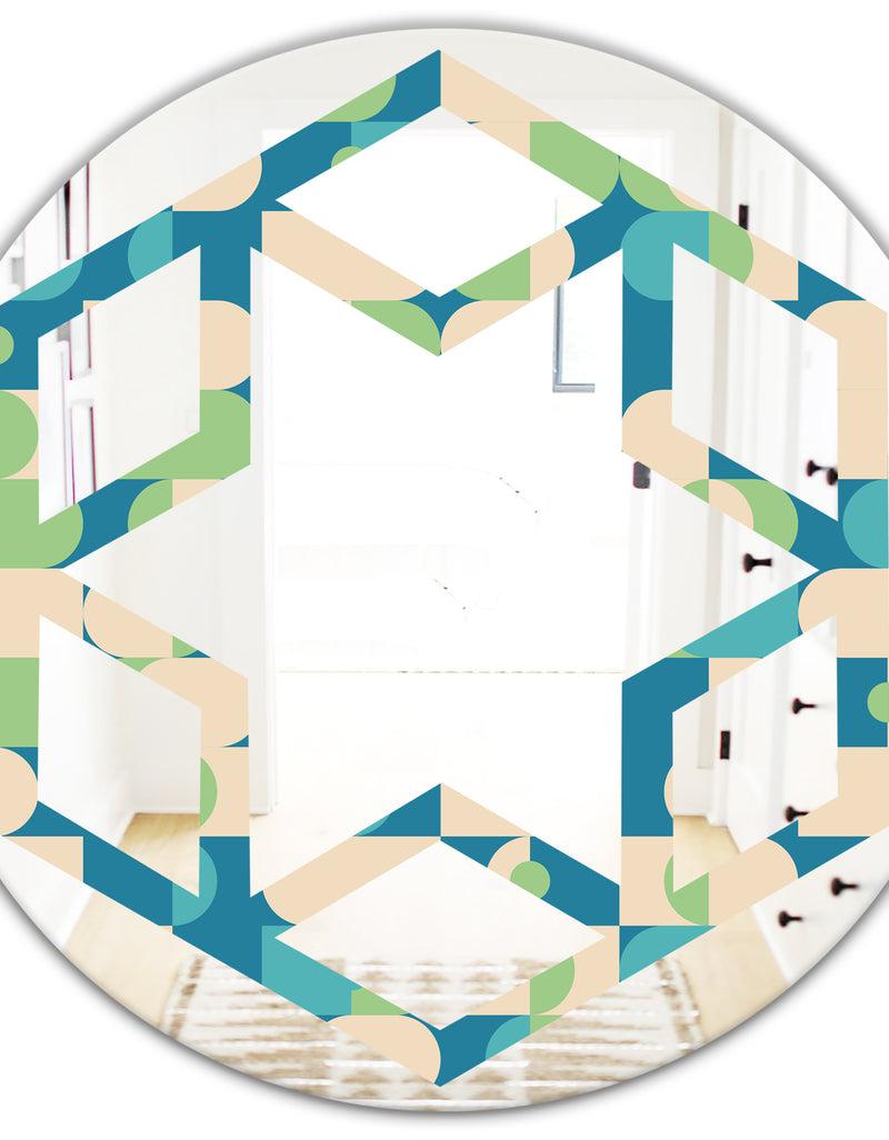 DesignQ Retro Abstract Pattern I - Modern Round Or Oval Wall Mirror - Hexagon Star