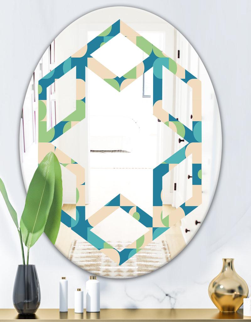 DesignQ Retro Abstract Pattern I - Modern Round Or Oval Wall Mirror - Hexagon Star