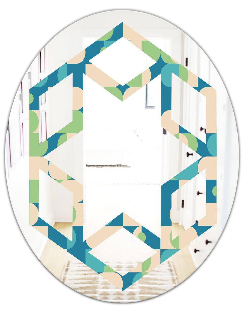 DesignQ Retro Abstract Pattern I - Modern Round Or Oval Wall Mirror - Hexagon Star