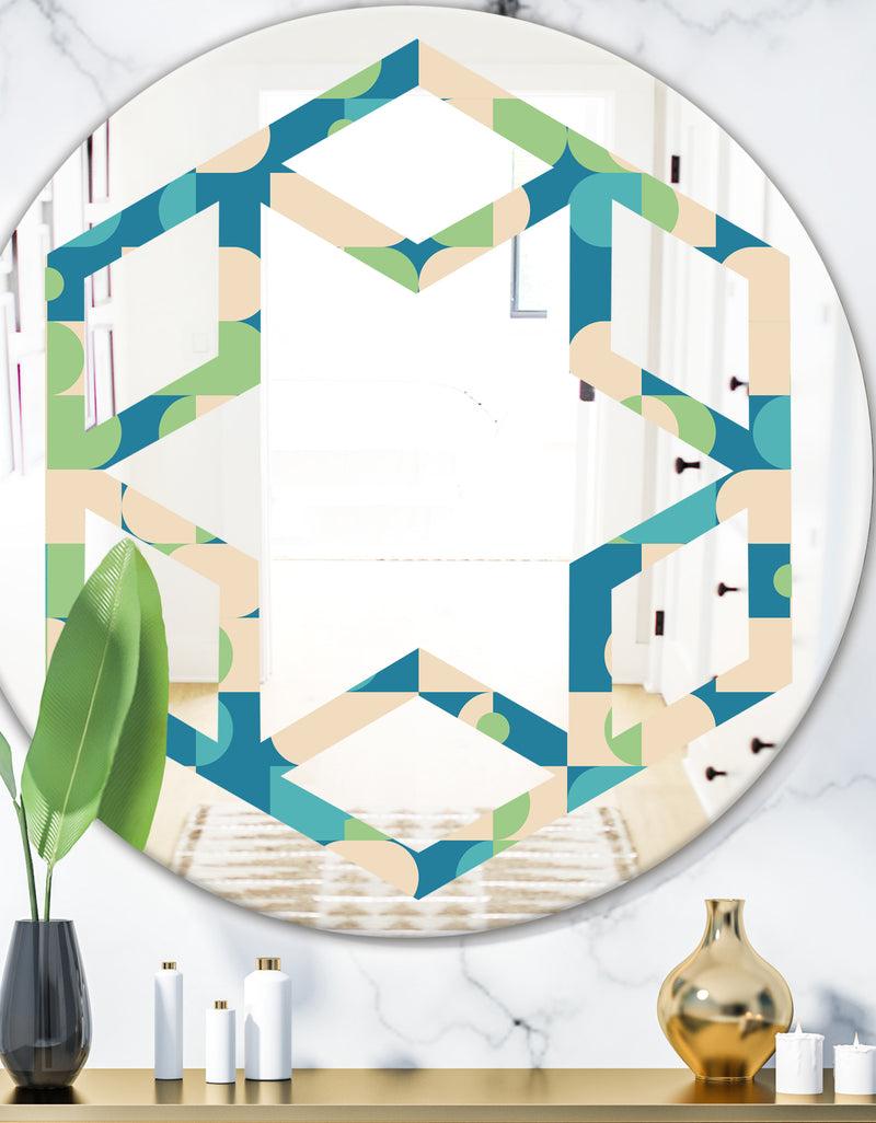 DesignQ Retro Abstract Pattern I - Modern Round or Oval Wall Mirror - Hexagon Star
