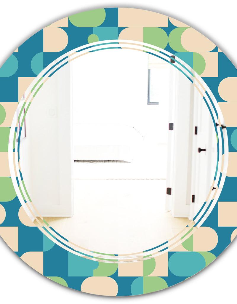 DesignQ Retro Abstract Pattern I - Modern Round Or Oval Wall Mirror - Triple C