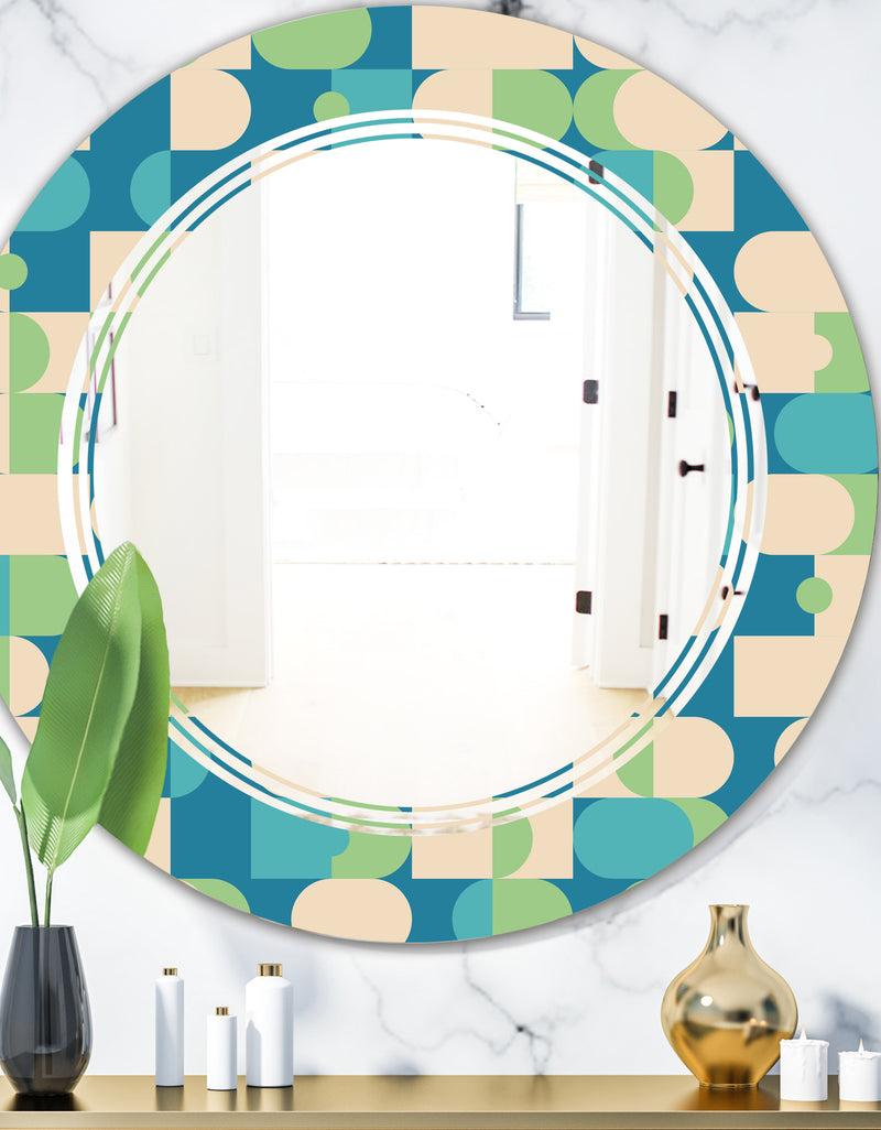 DesignQ Retro Abstract Pattern I - Modern Round or Oval Wall Mirror - Triple C
