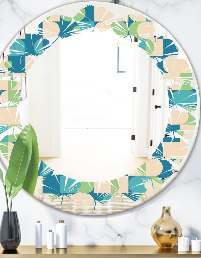 DesignQ Retro Abstract Pattern I - Modern Round or Oval Wall Mirror - Leaves