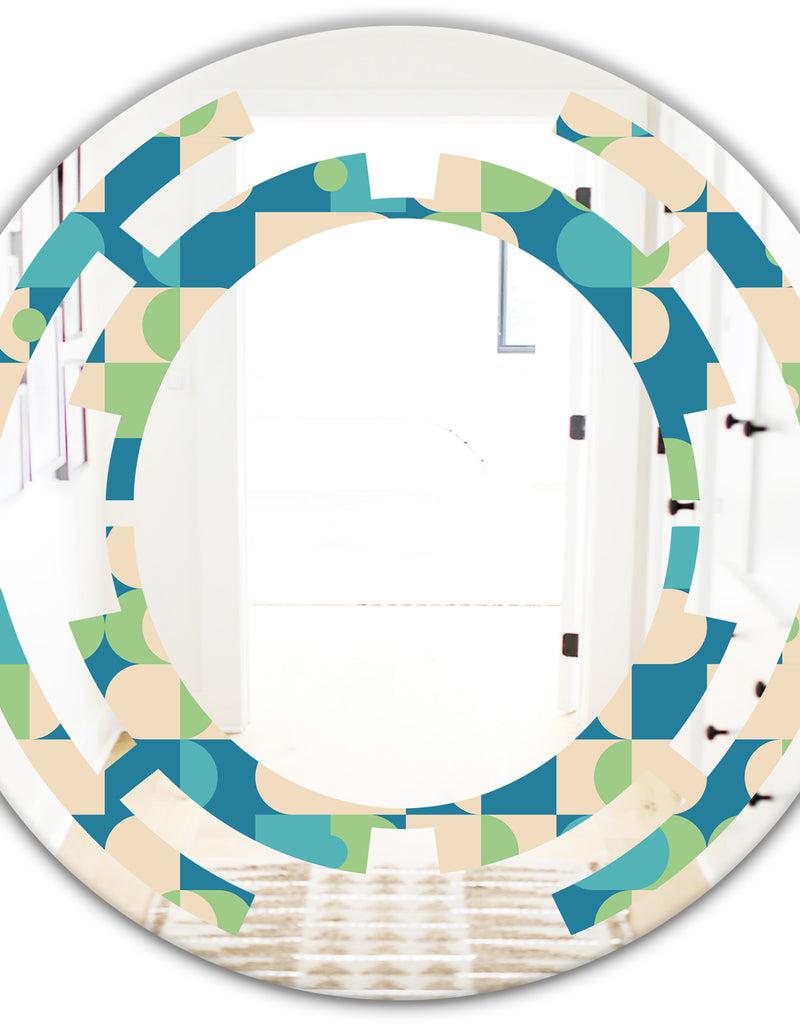DesignQ Retro Abstract Pattern I - Modern Round Or Oval Wall Mirror - Space