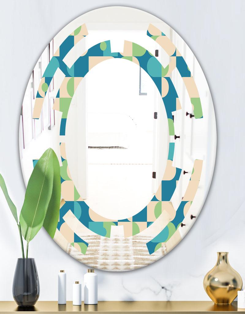 DesignQ Retro Abstract Pattern I - Modern Round Or Oval Wall Mirror - Space