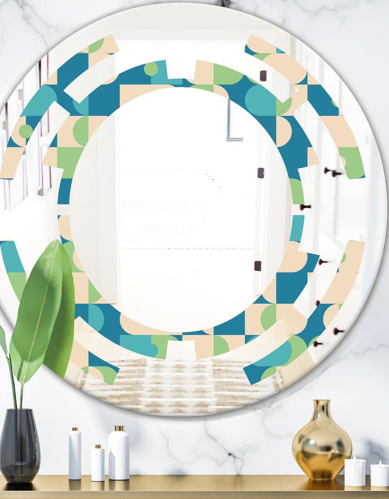 DesignQ Retro Abstract Pattern I - Modern Round or Oval Wall Mirror - Space
