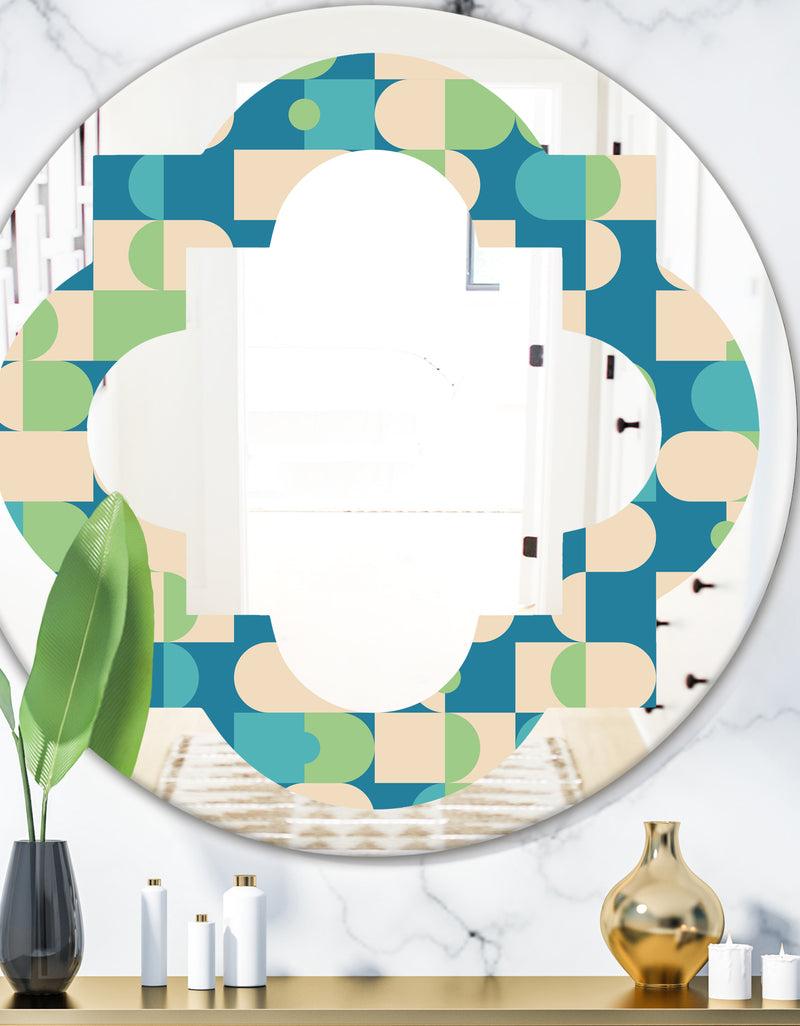 DesignQ Retro Abstract Pattern I - Modern Round or Oval Wall Mirror - Quatrefoil