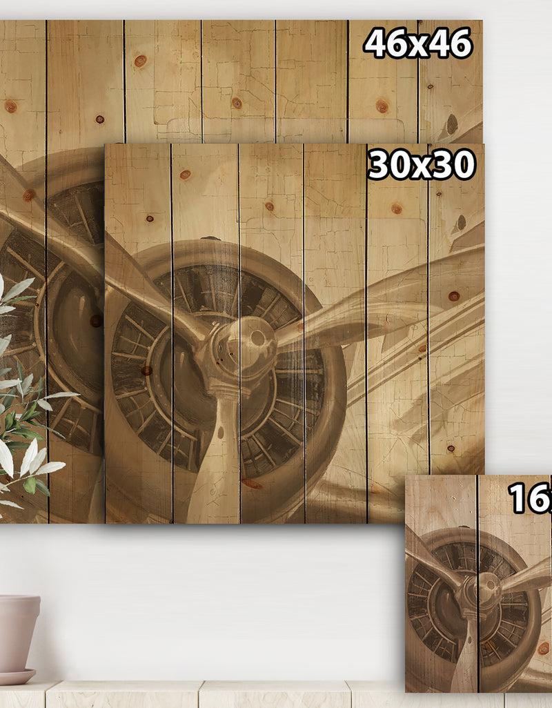 DesignQ Retro Airplanes Sepia - Vintage Transportation Print On Natural Pine Wood