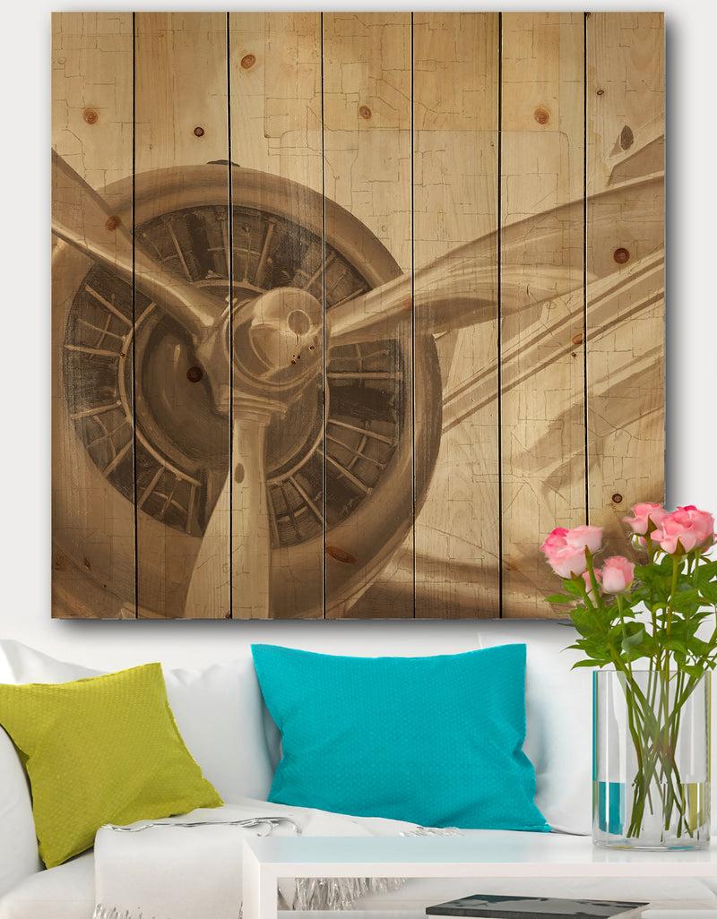 DesignQ Retro Airplanes Sepia - Vintage Transportation Print on Natural Pine Wood