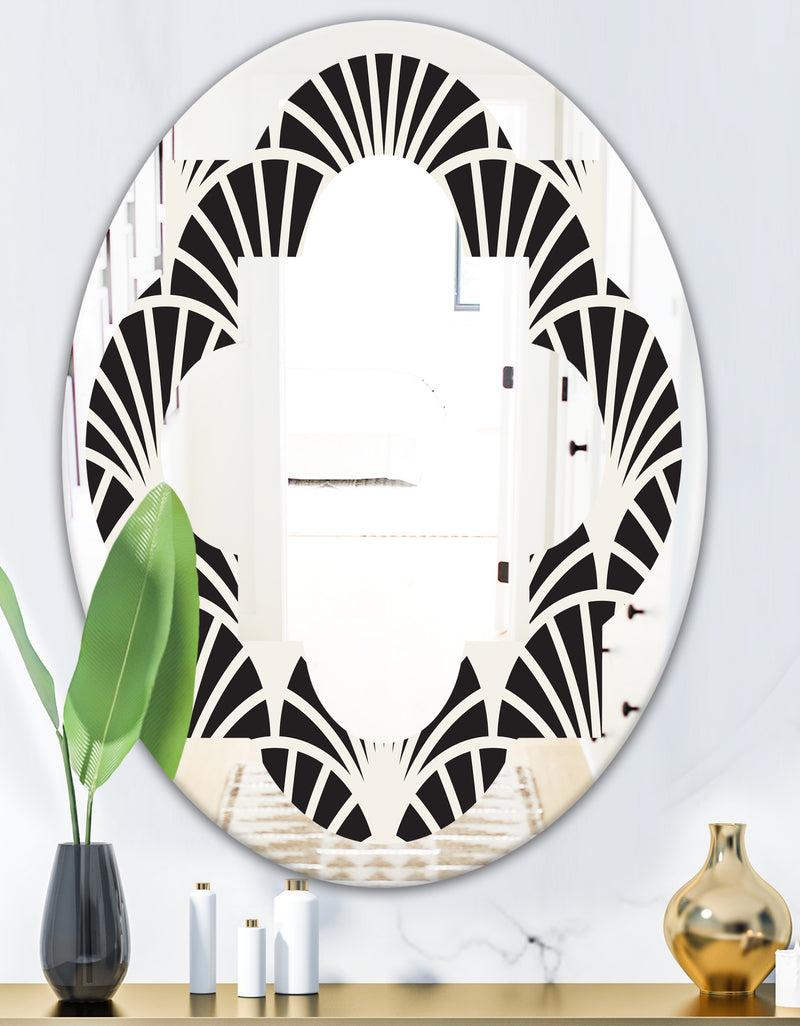 DesignQ Retro Art Deco Waves I - Modern Round Or Oval Wall Mirror - Quatrefoil