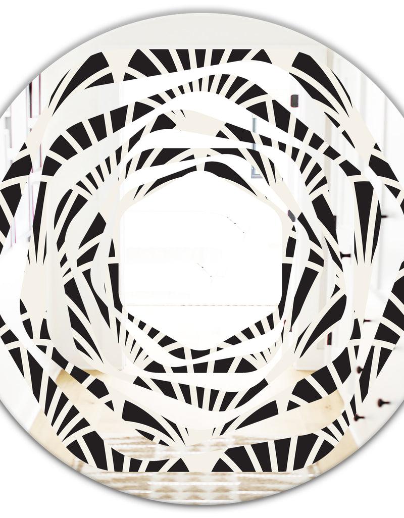 DesignQ Retro Art Deco Waves I - Modern Round Or Oval Wall Mirror - Whirl