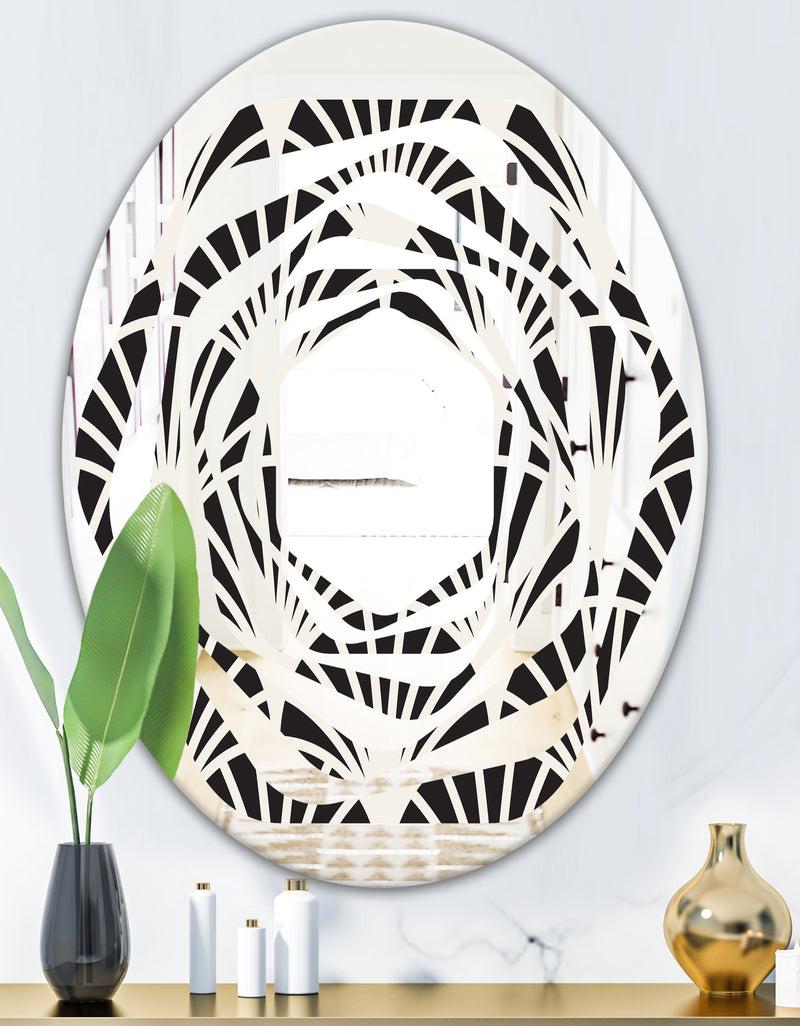 DesignQ Retro Art Deco Waves I - Modern Round Or Oval Wall Mirror - Whirl