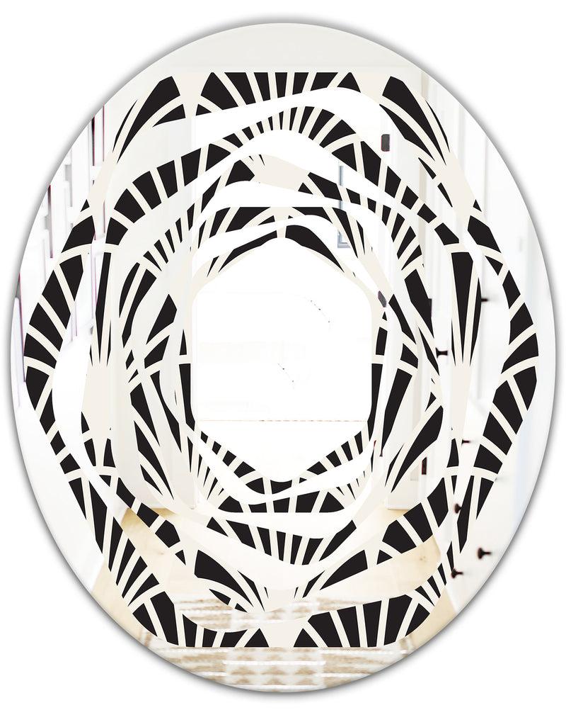 DesignQ Retro Art Deco Waves I - Modern Round Or Oval Wall Mirror - Whirl