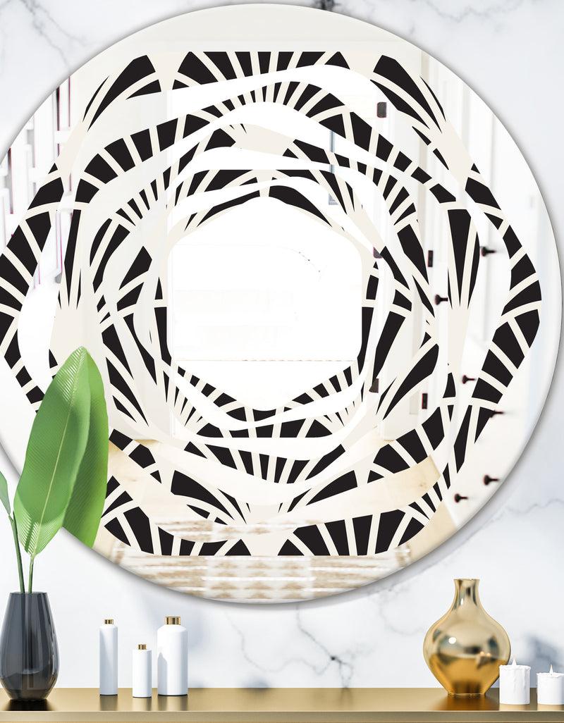 DesignQ Retro Art Deco Waves I - Modern Round or Oval Wall Mirror - Whirl