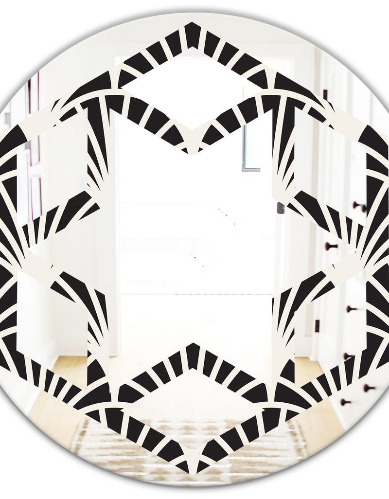 DesignQ Retro Art Deco Waves I - Modern Round Or Oval Wall Mirror - Hexagon Star