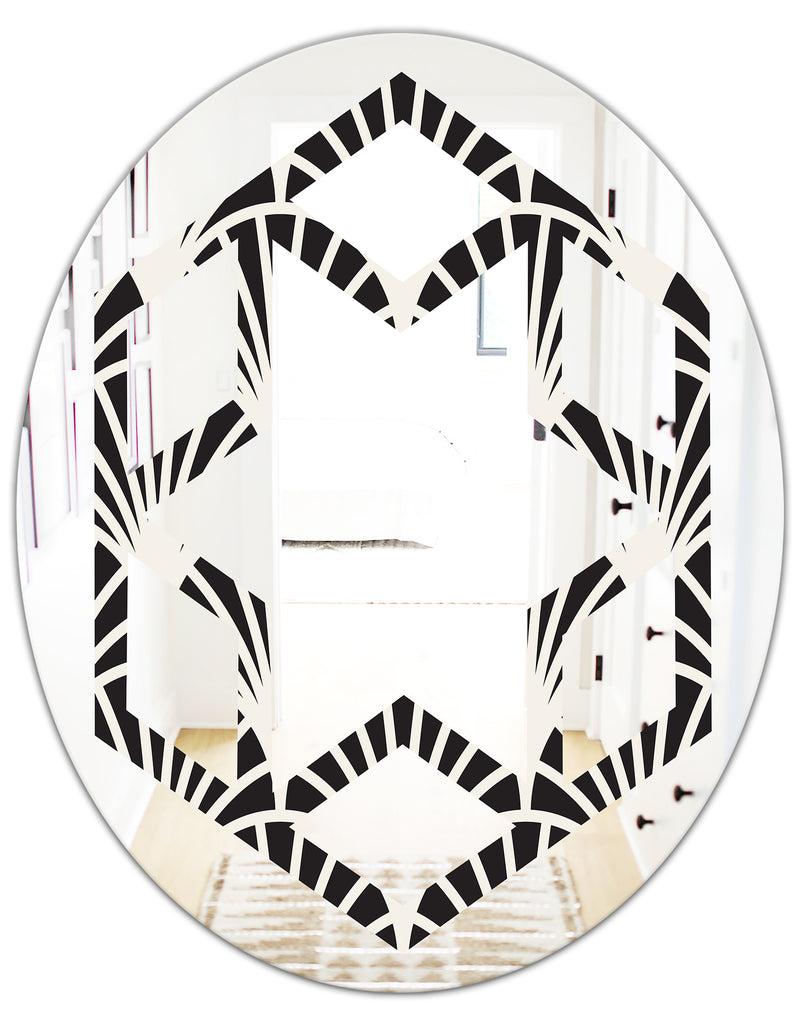 DesignQ Retro Art Deco Waves I - Modern Round Or Oval Wall Mirror - Hexagon Star