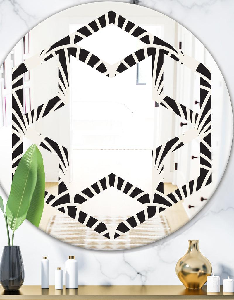 DesignQ Retro Art Deco Waves I - Modern Round or Oval Wall Mirror - Hexagon Star