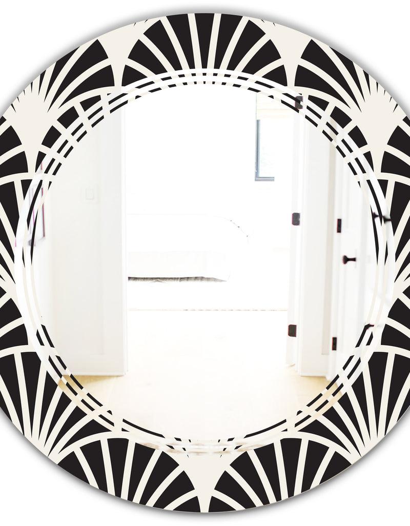 DesignQ Retro Art Deco Waves I - Modern Round Or Oval Wall Mirror - Triple C