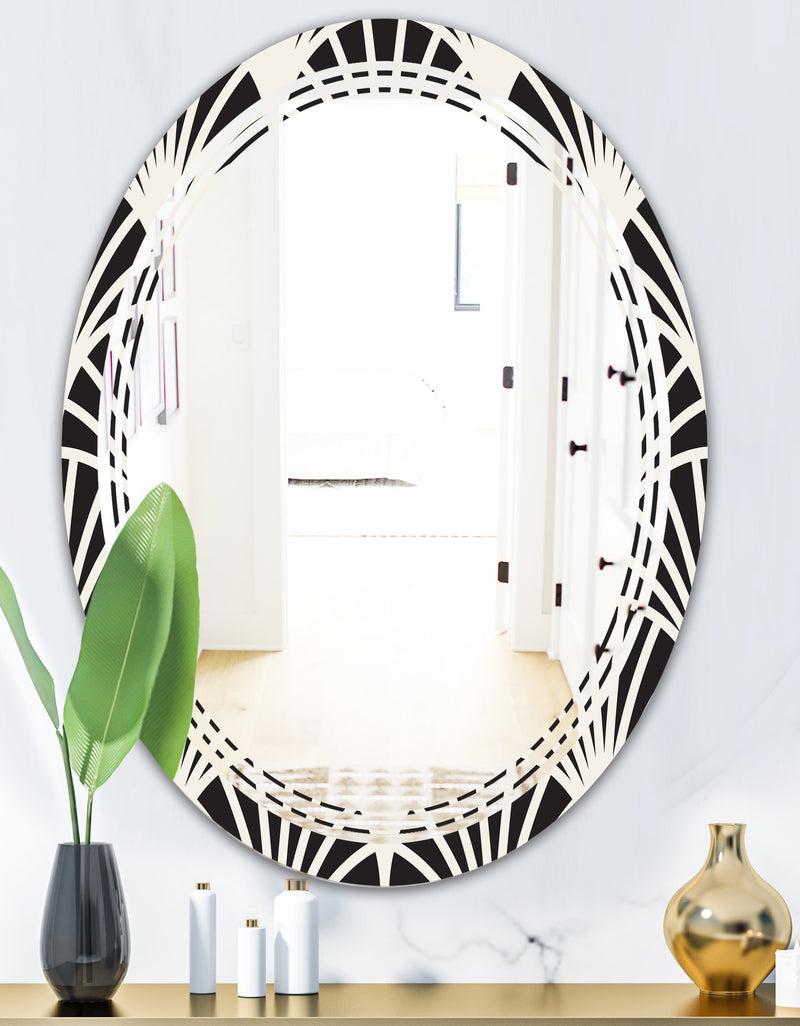 DesignQ Retro Art Deco Waves I - Modern Round Or Oval Wall Mirror - Triple C