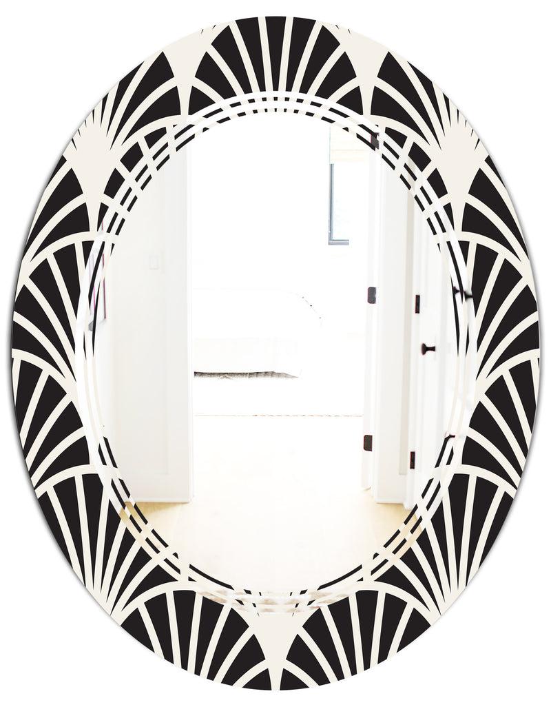 DesignQ Retro Art Deco Waves I - Modern Round Or Oval Wall Mirror - Triple C