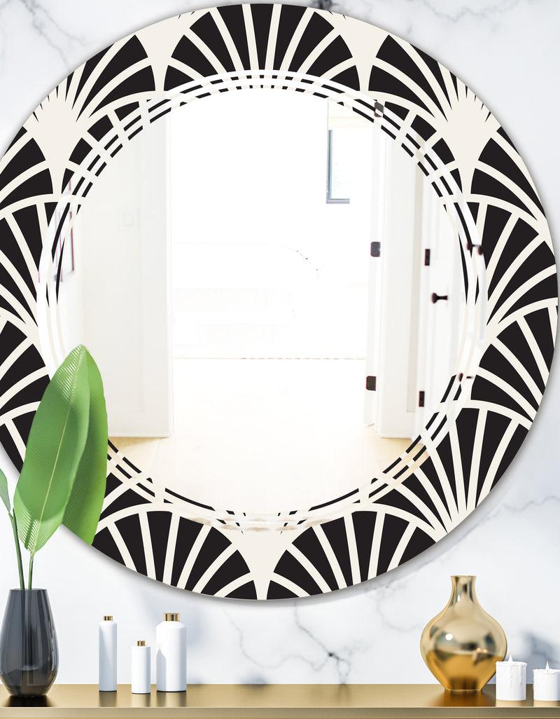 DesignQ Retro Art Deco Waves I - Modern Round or Oval Wall Mirror - Triple C
