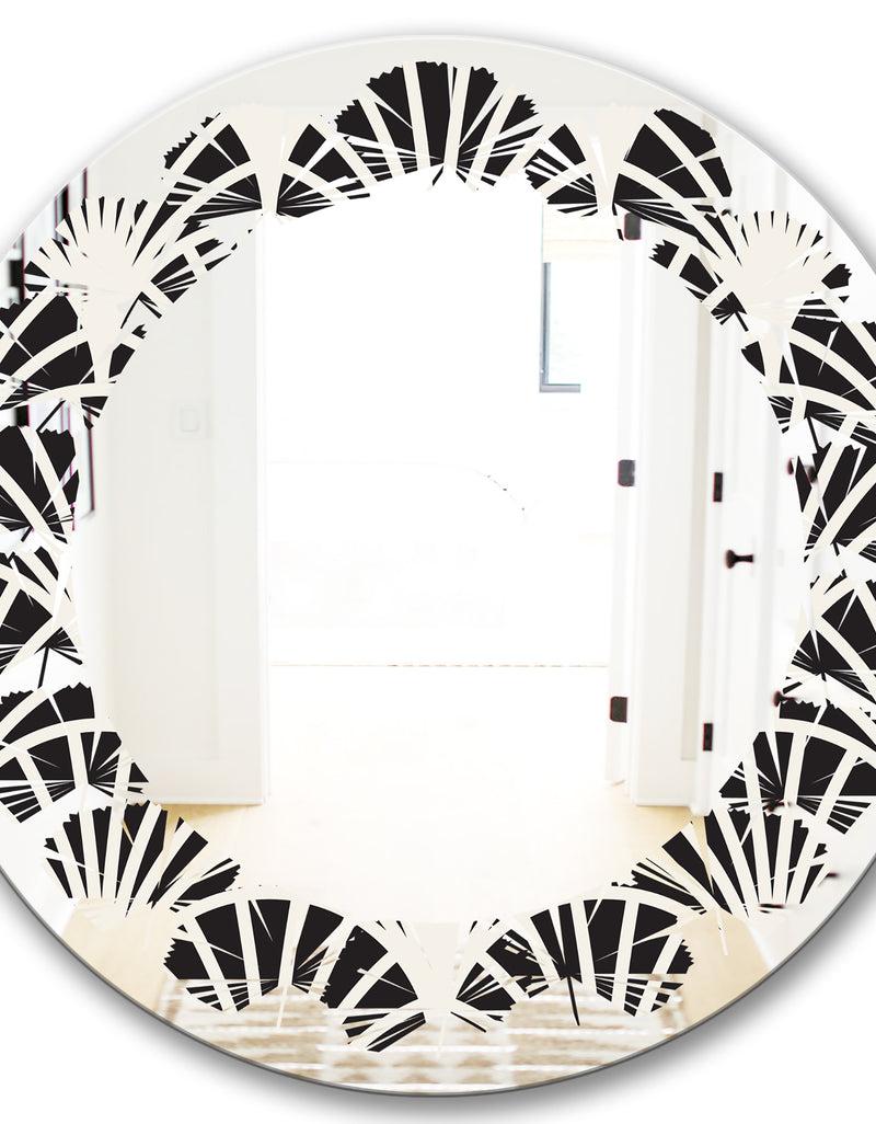 DesignQ Retro Art Deco Waves I - Modern Round Or Oval Wall Mirror - Leaves