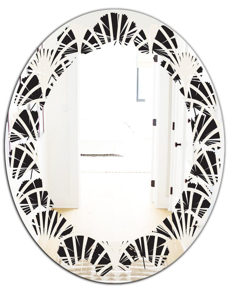 DesignQ Retro Art Deco Waves I - Modern Round Or Oval Wall Mirror - Leaves