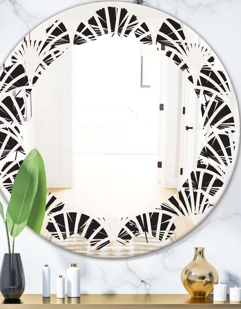 DesignQ Retro Art Deco Waves I - Modern Round or Oval Wall Mirror - Leaves