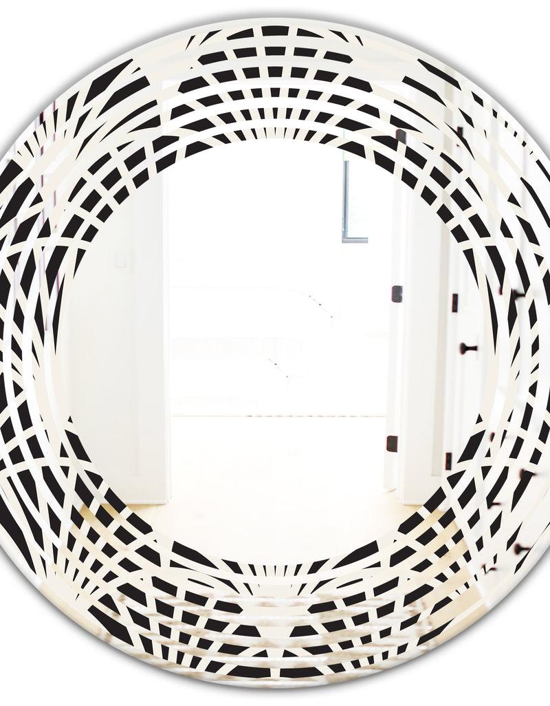 DesignQ Retro Art Deco Waves I - Modern Round Or Oval Wall Mirror - Wave
