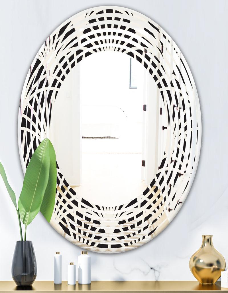 DesignQ Retro Art Deco Waves I - Modern Round Or Oval Wall Mirror - Wave