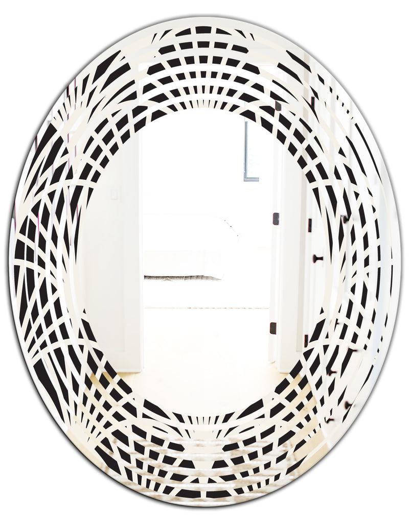 DesignQ Retro Art Deco Waves I - Modern Round Or Oval Wall Mirror - Wave