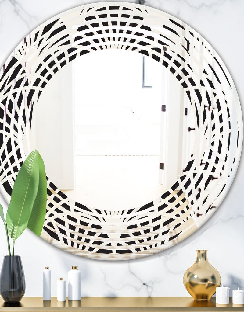 DesignQ Retro Art Deco Waves I - Modern Round or Oval Wall Mirror - Wave