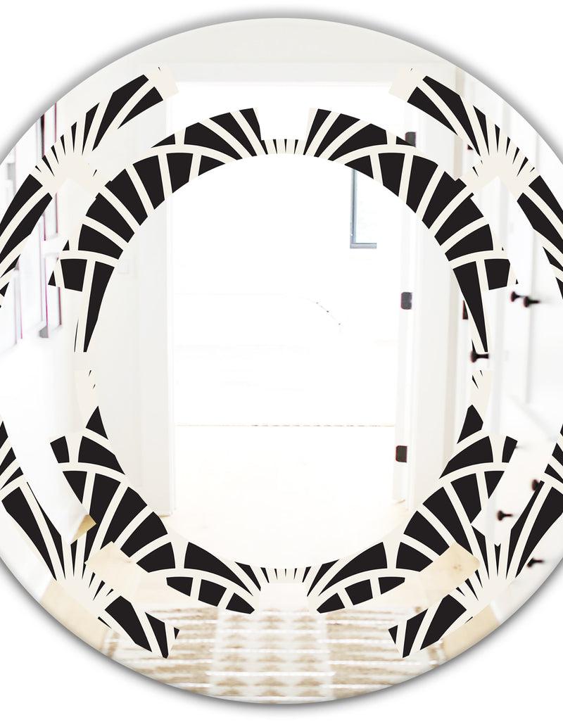 DesignQ Retro Art Deco Waves I - Modern Round Or Oval Wall Mirror - Space
