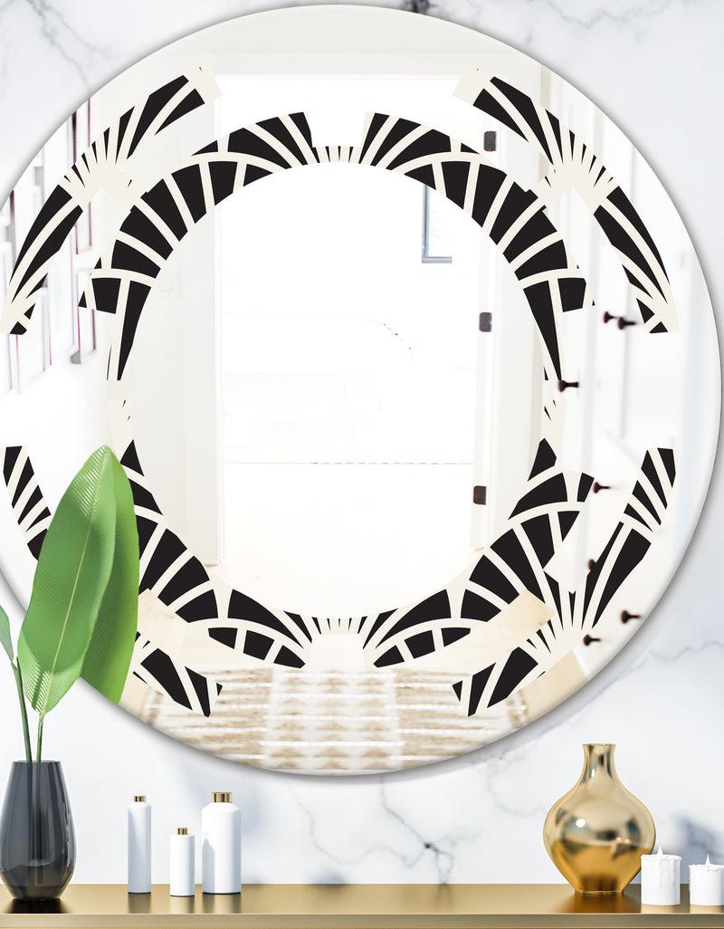 DesignQ Retro Art Deco Waves I - Modern Round or Oval Wall Mirror - Space