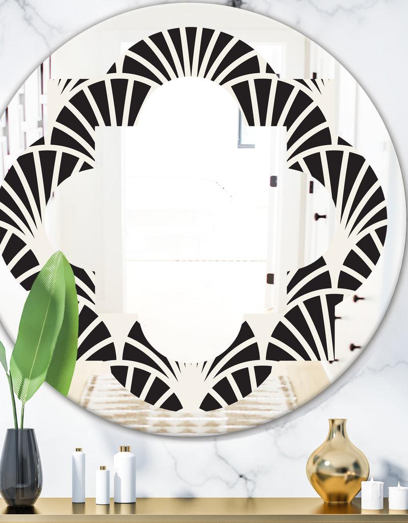 DesignQ Retro Art Deco Waves I - Modern Round or Oval Wall Mirror - Quatrefoil