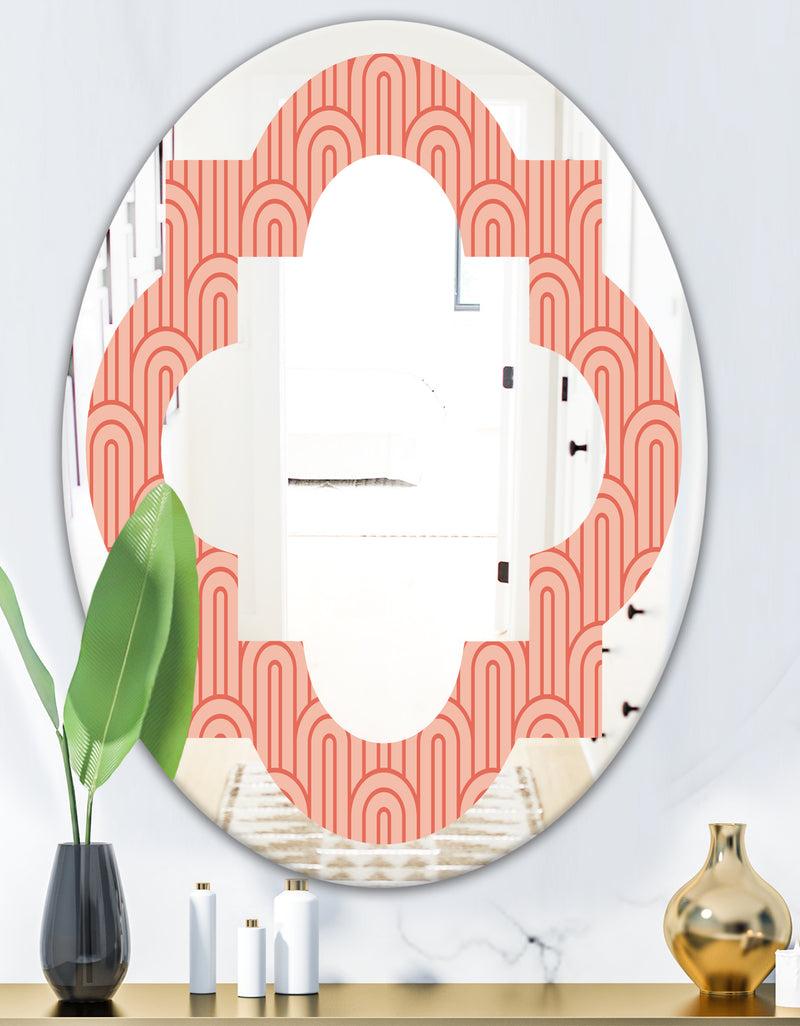 DesignQ Retro Art Deco Waves II - Modern Round Or Oval Wall Mirror - Quatrefoil