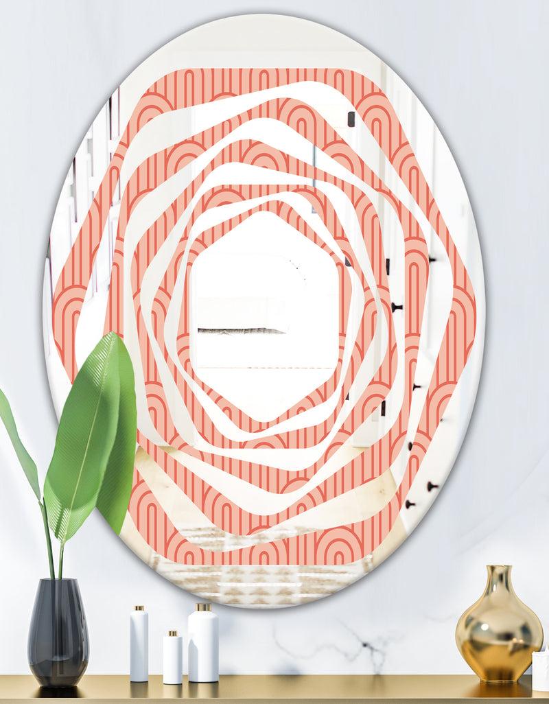DesignQ Retro Art Deco Waves II - Modern Round Or Oval Wall Mirror - Whirl