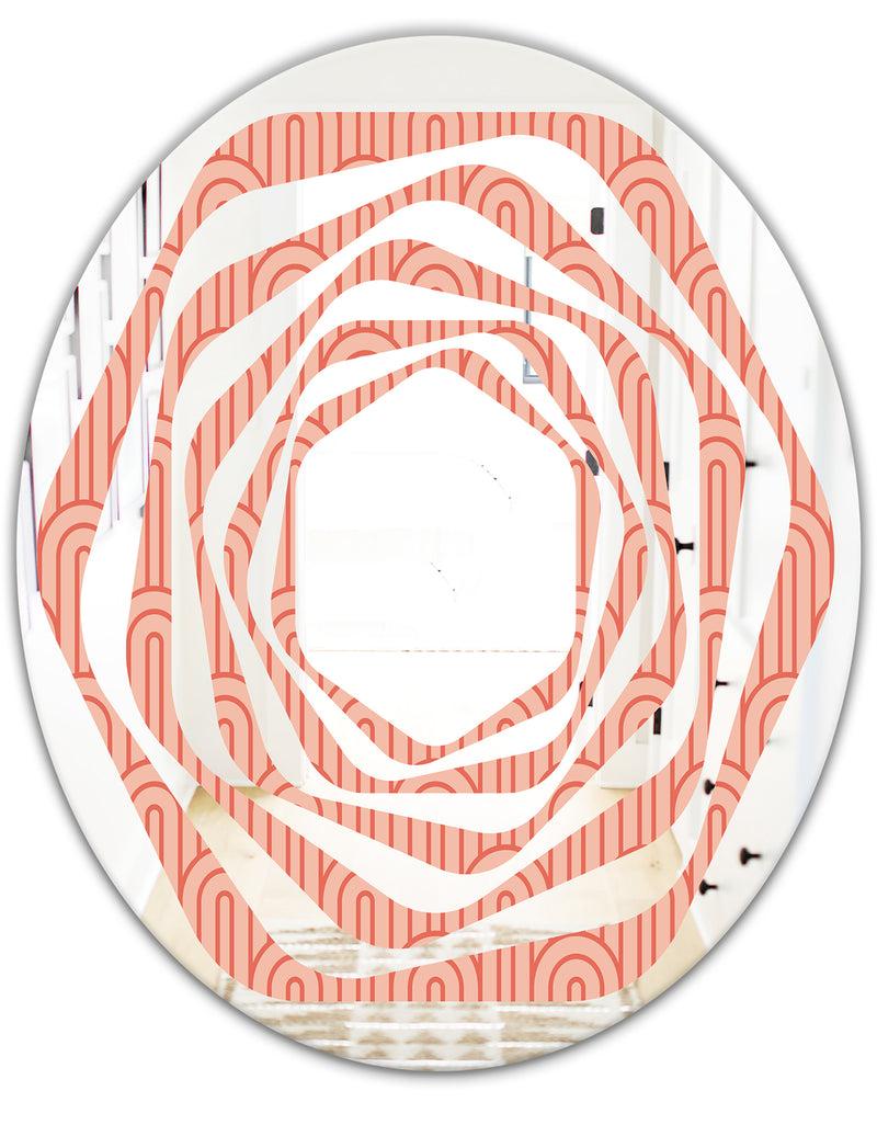 DesignQ Retro Art Deco Waves II - Modern Round Or Oval Wall Mirror - Whirl