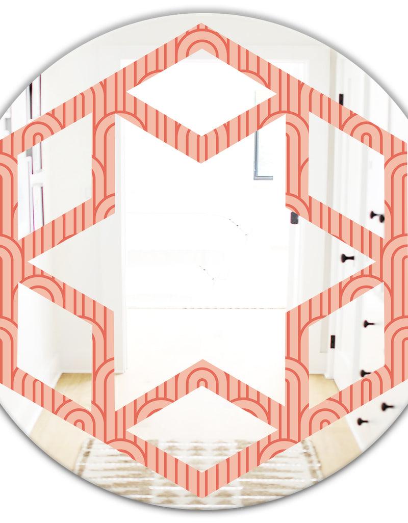 DesignQ Retro Art Deco Waves II - Modern Round Or Oval Wall Mirror - Hexagon Star