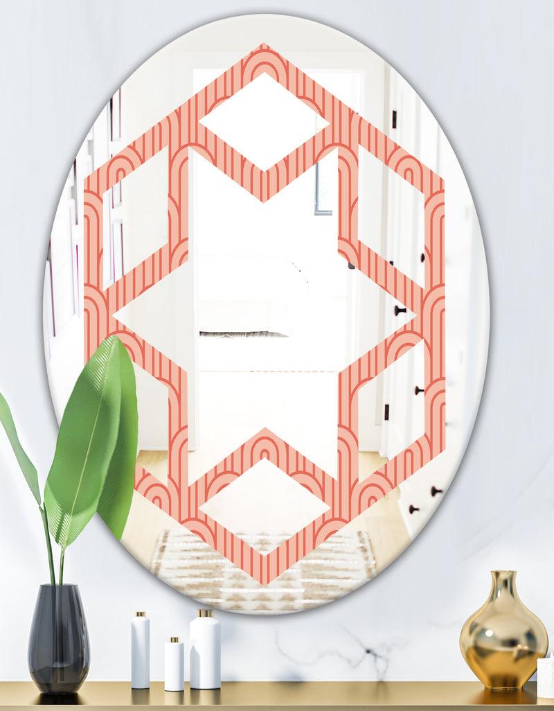 DesignQ Retro Art Deco Waves II - Modern Round Or Oval Wall Mirror - Hexagon Star