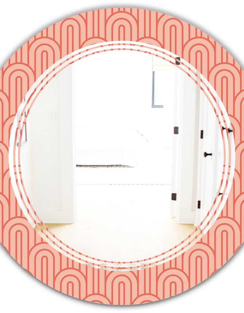 DesignQ Retro Art Deco Waves II - Modern Round Or Oval Wall Mirror - Triple C