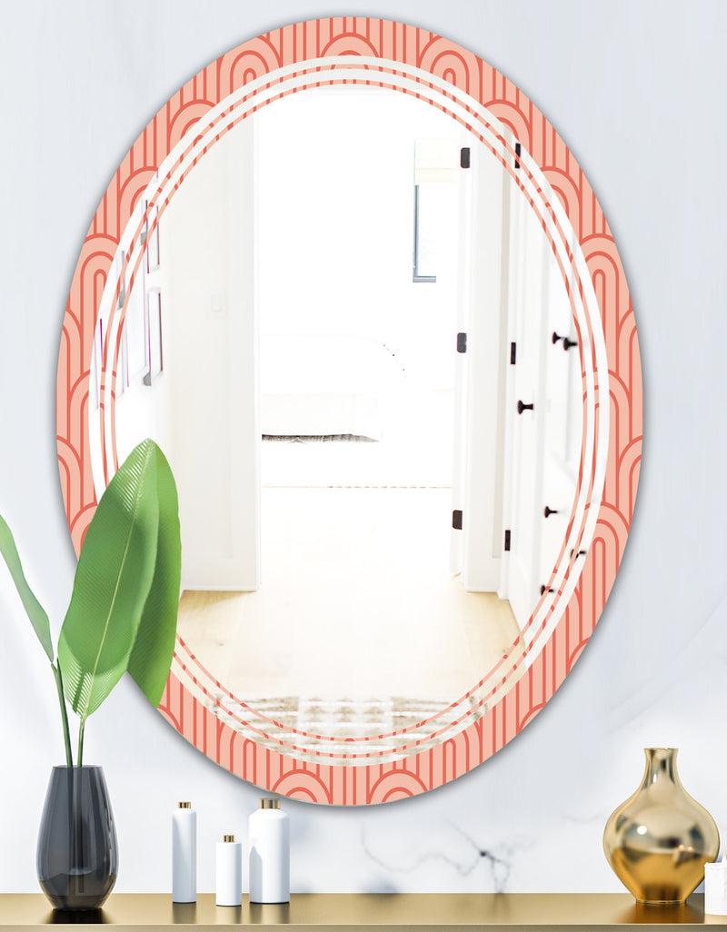 DesignQ Retro Art Deco Waves II - Modern Round Or Oval Wall Mirror - Triple C
