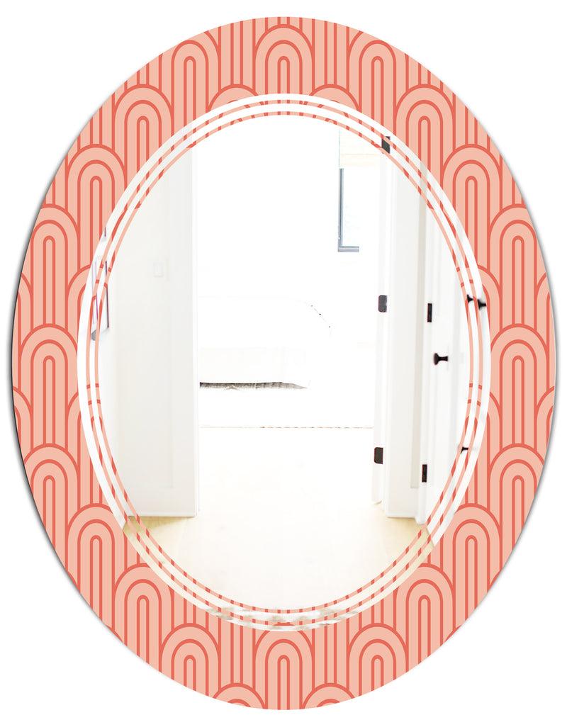 DesignQ Retro Art Deco Waves II - Modern Round Or Oval Wall Mirror - Triple C