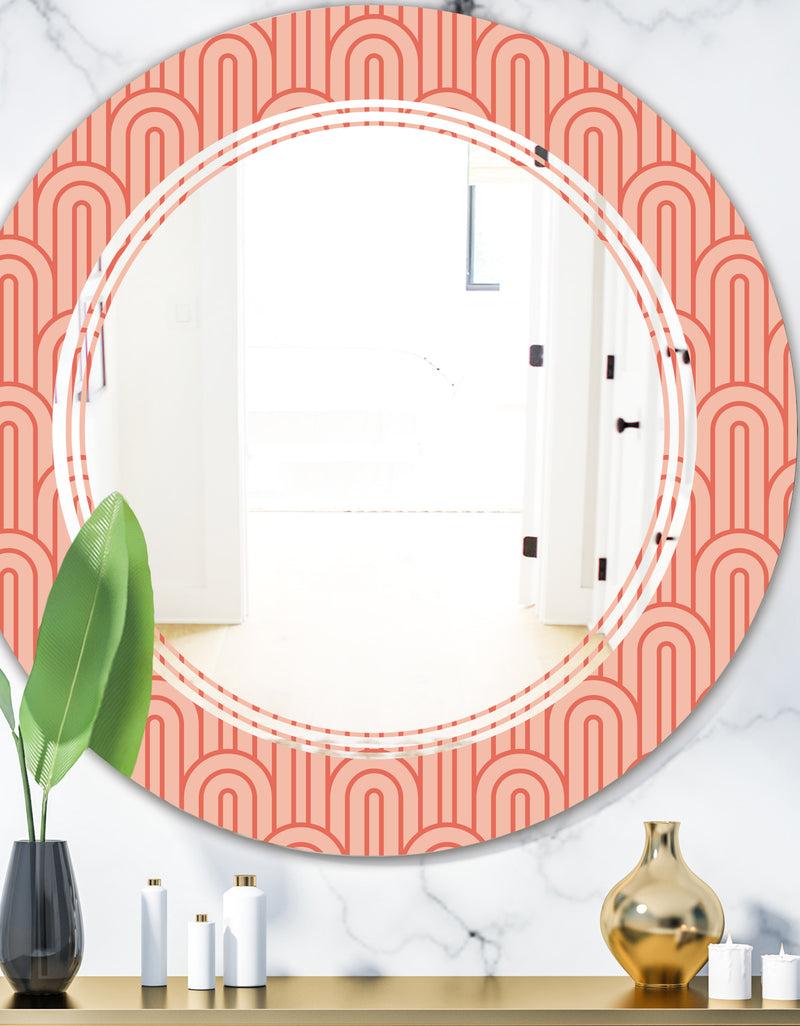 DesignQ Retro Art Deco Waves II - Modern Round or Oval Wall Mirror - Triple C